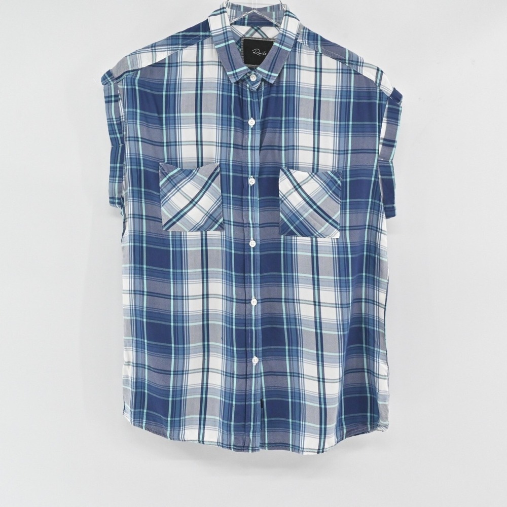 Rails Britt Plaid Top Womens Size S Blue‎ White Sleeveless Casual Button Western